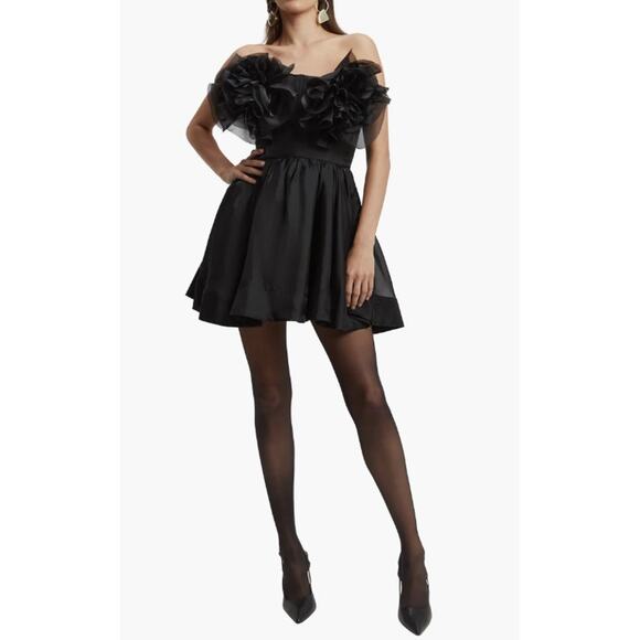 Bardot Black Fleurette Flower Appliques Strapless Mini Dress Fit & Flare Size 8 - Picture 1 of 11